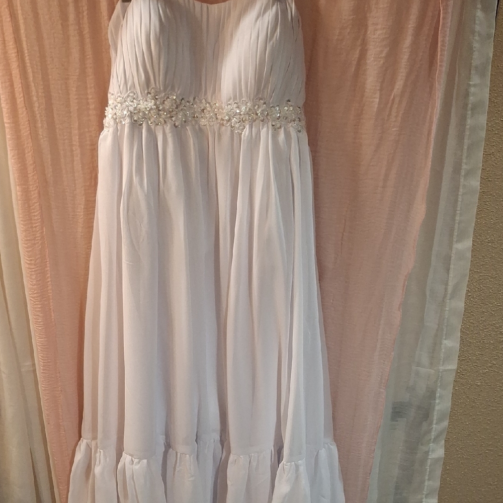 Elegant White High-Low Trapless Wedding Dress Sz 8